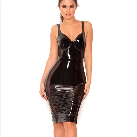 house of cb black leather dress